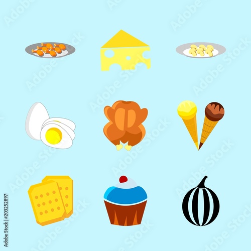 icons about Food with parmesan, cheez, cupcake, strawberry and milk