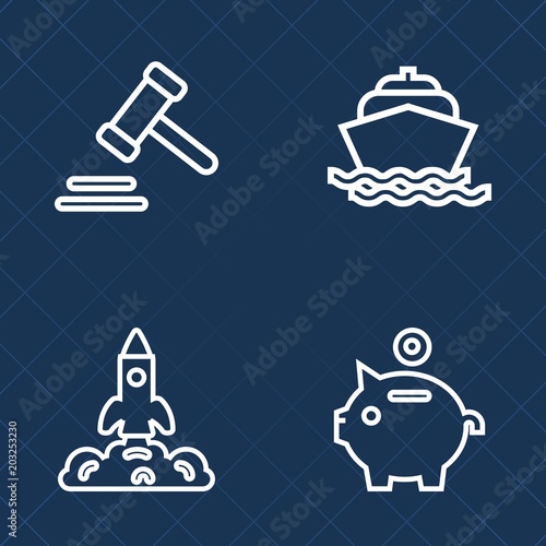 Premium set of outline vector icons. Such as money, criminal, business, law, cruise, jury, coin, water, wave, banking, nautical, astronaut, technology, motor, transport, judge, launch, vessel, rocket