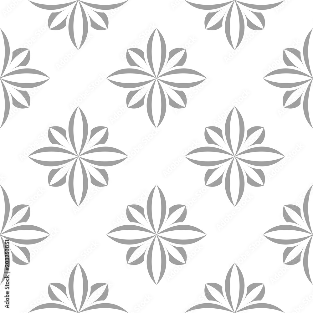Gray floral pattern on white. Seamless background