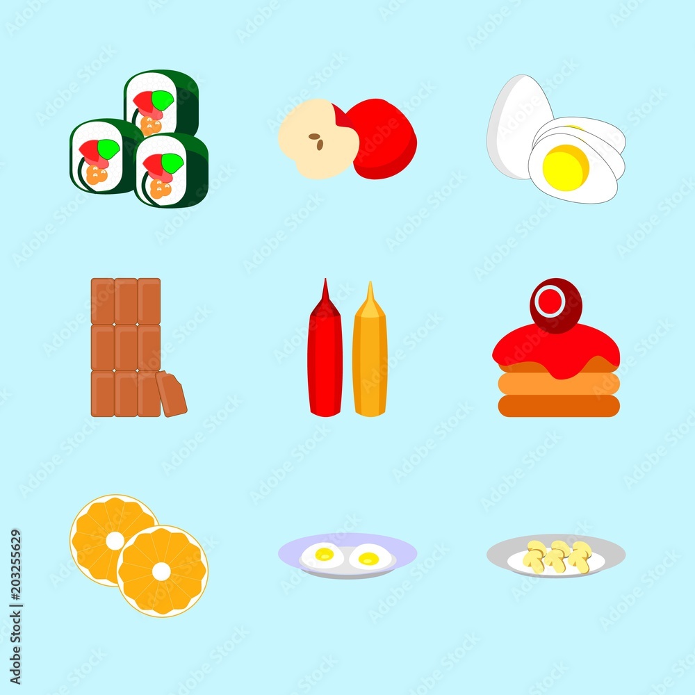 icons about Food with egg, cream, ketchup, dessert and chocolate