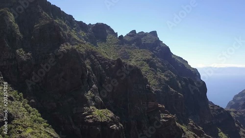 Beautiful aerial panorama of the Tenerife, drone shot along the wild in Canary Islands