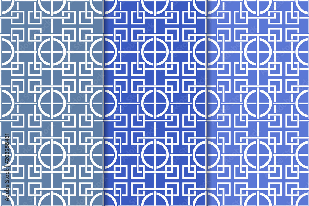 Blue set of geometric seamless patterns