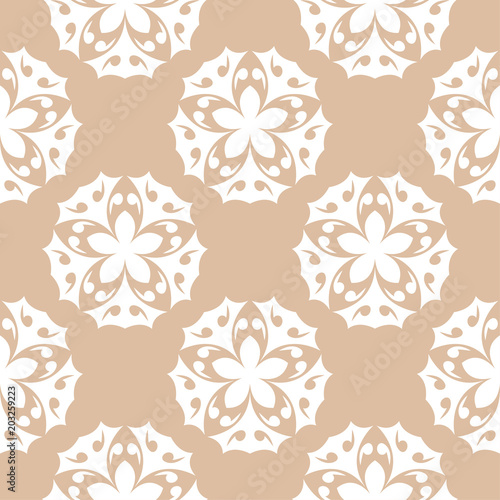 Wallpaper Mural White floral seamless pattern on beige background Torontodigital.ca