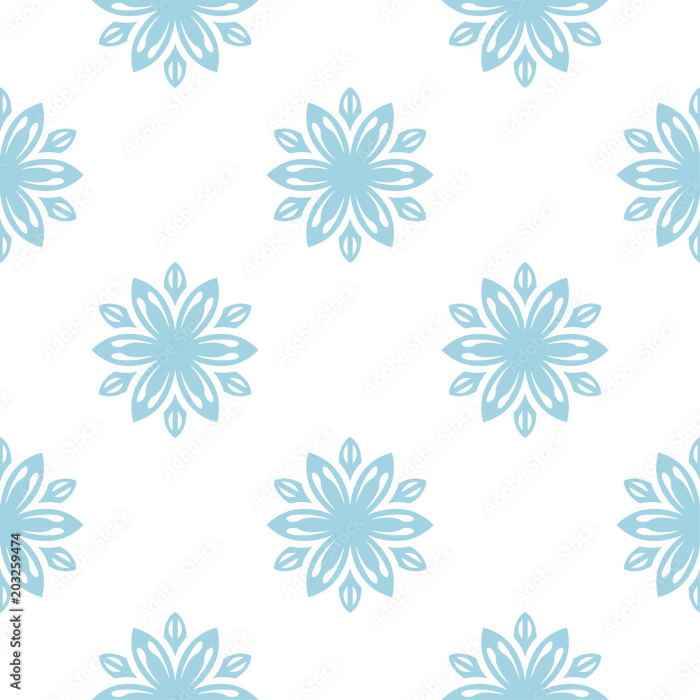 Blue floral seamless pattern on white background