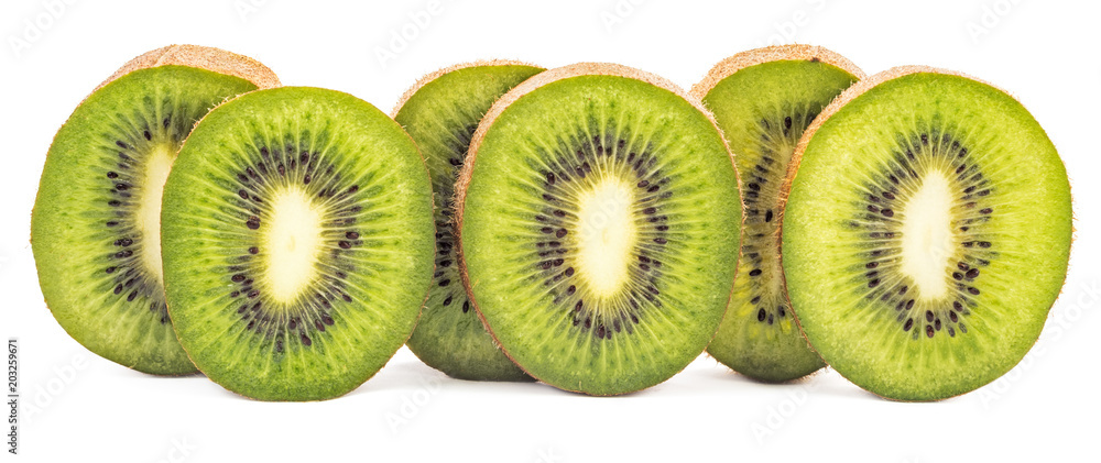 Fototapeta premium Sliced kiwi fruit in row isolated