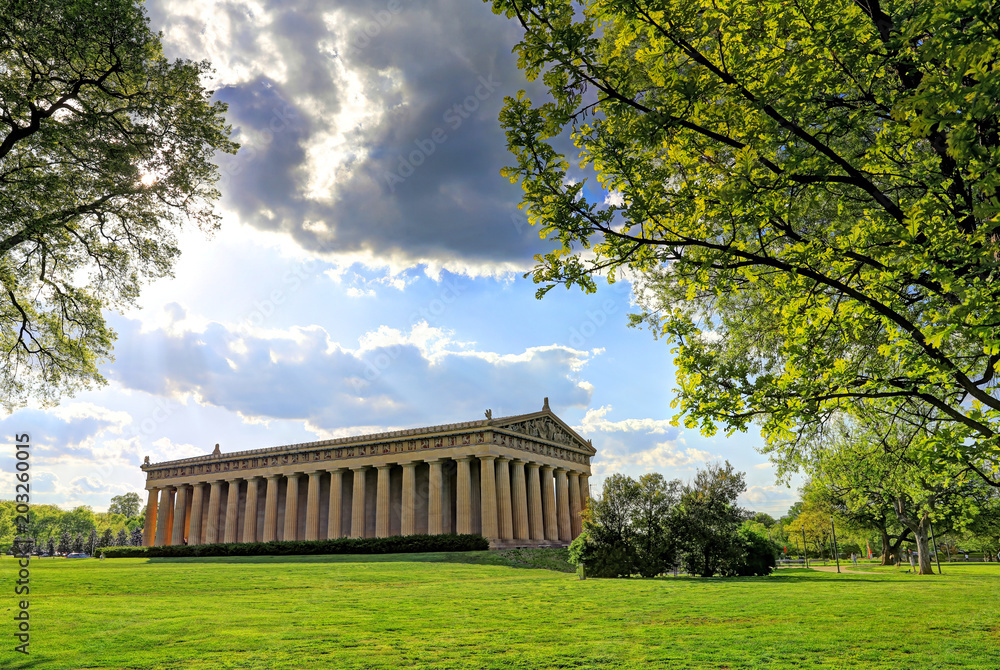 The Parthenon in Nashville, Tennessee is a full scale replica of the original Parthenon in Greece. The Parthenon is located in Centennial Park. The Parthenon in Nashville, Tennessee is a full scale replica of the original Parthenon in Greece. The Parthenon is located in Centennial Park.