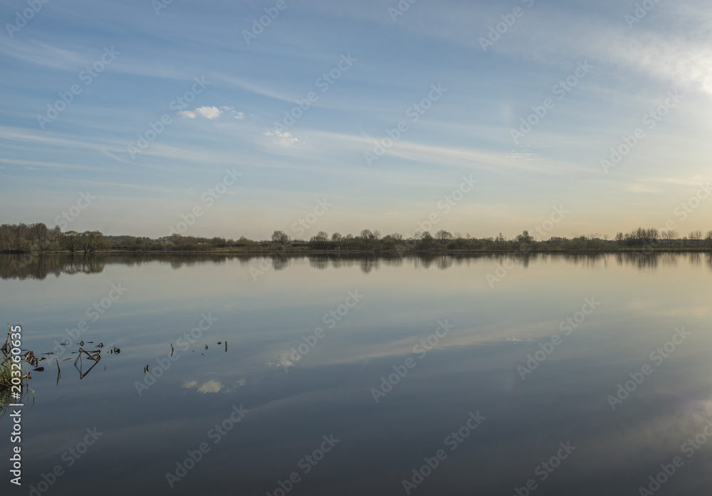 Paninsky Pond. Landscape. Panorama of a beautiful lake in Moscow region.