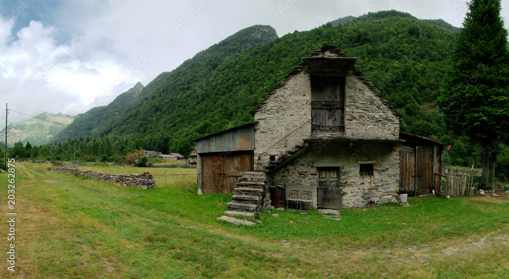 Obraz premium Valle Versasca; rural scene on a valley floor in Italian Switzerland