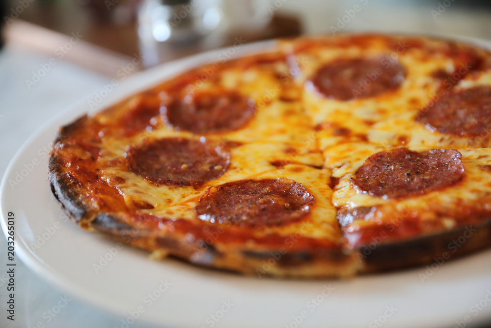 pepperoni pizza on dish , italian food