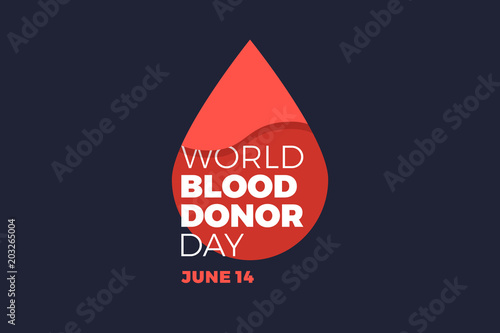 Emblem World day of donor with drop of blood on dark background. Medical sign on June 14. Vector illustration.