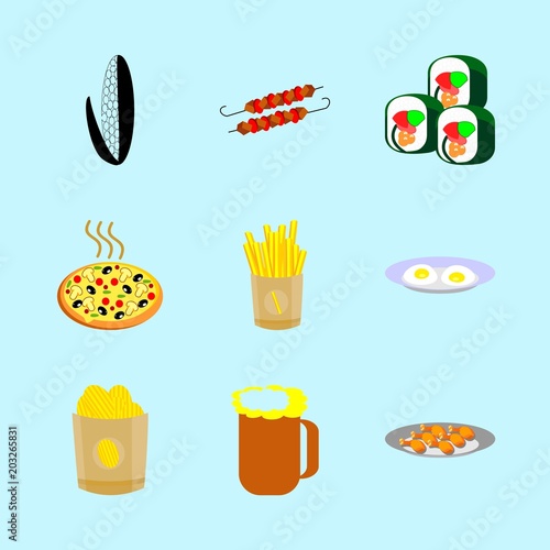 icons about Food with chips, grill, bulk, egg and corn