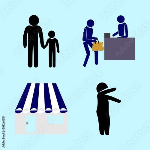 icons about Human with passion, supermarket, father and son, letter and hope