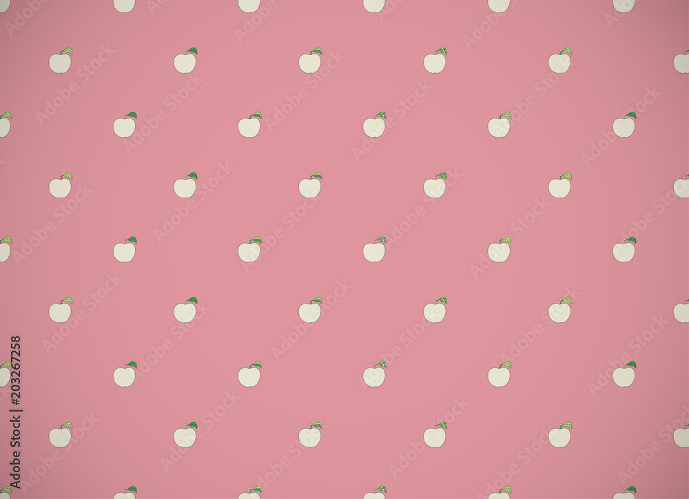 Horizontal card. Pattern with cartoon apples on pink background. Horizontal card. Pattern with cartoon apples on pink background.