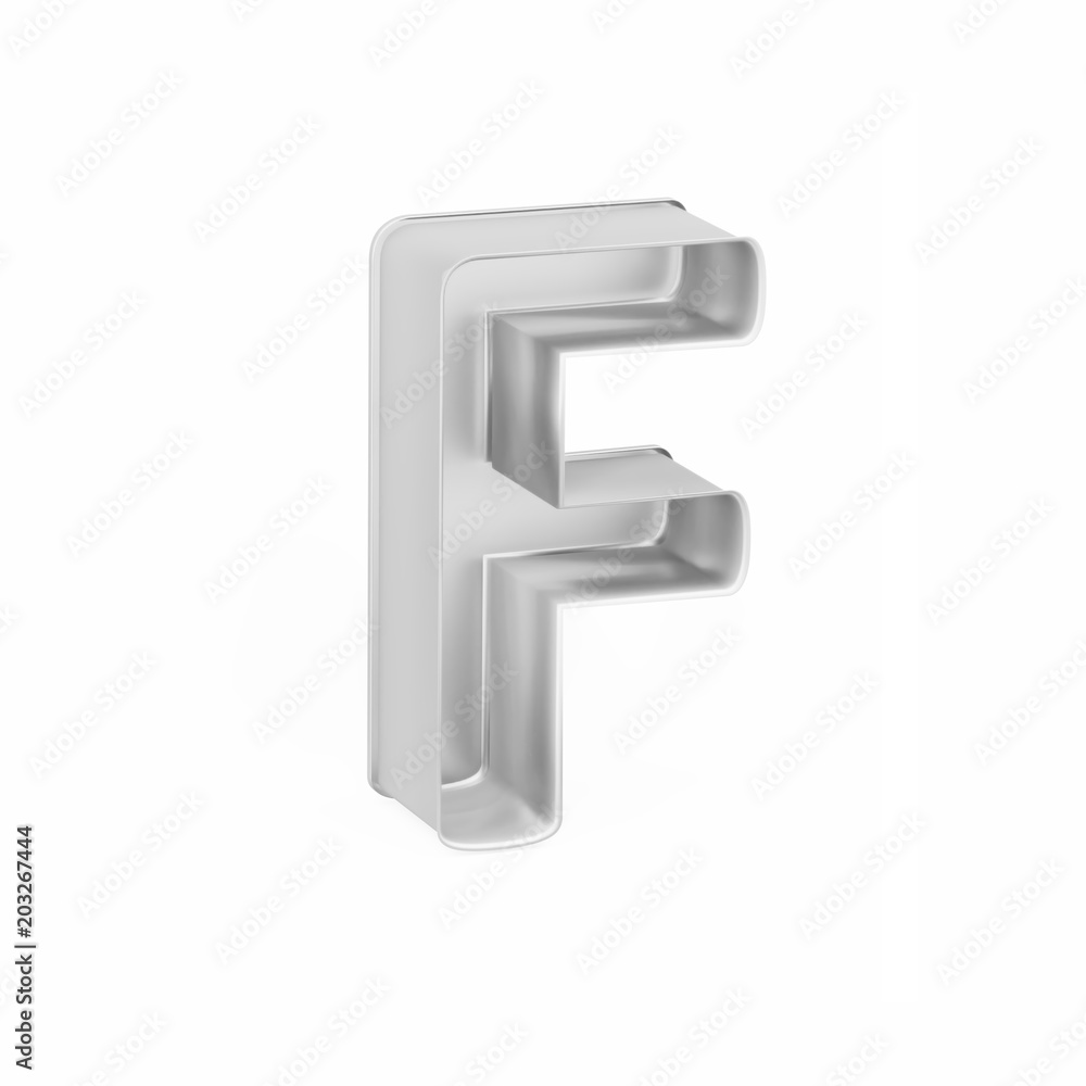 Metal baking cake pan or cookie cutter like capital letter F on white background Metal baking cake pan or cookie cutter like capital letter F on white background