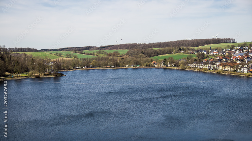 Panoramic view over Sauerland lake in germany