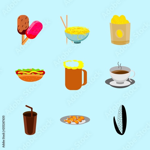 icons about Food with maize, leg, ice, sandwich and ice cream