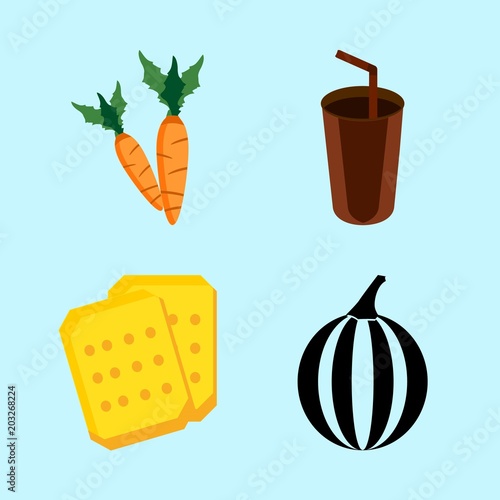 icons about Food with drinking, plant, fruit, carrot and hot chocolate