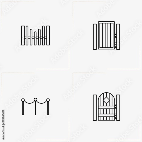 Fences And Wickets line icon set with wicket and fence