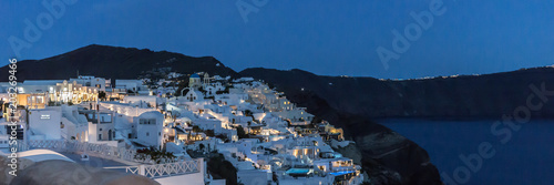 Lights of the city of Oia at night on the island of Santorini