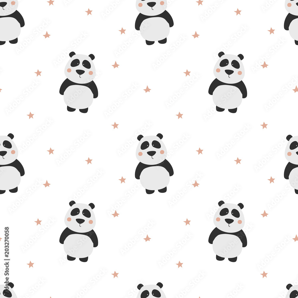 Seamless pattern with cute panda. Panda vector print.