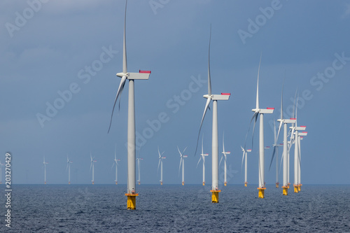 Offshore wind farm in the Kattegat sea outside Denmark. 