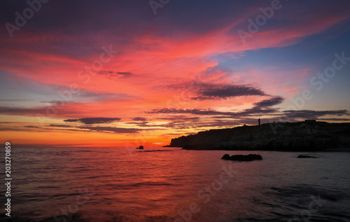 Beautiful summer landscape with sunset, colorful sky and sea. Composition of nature
