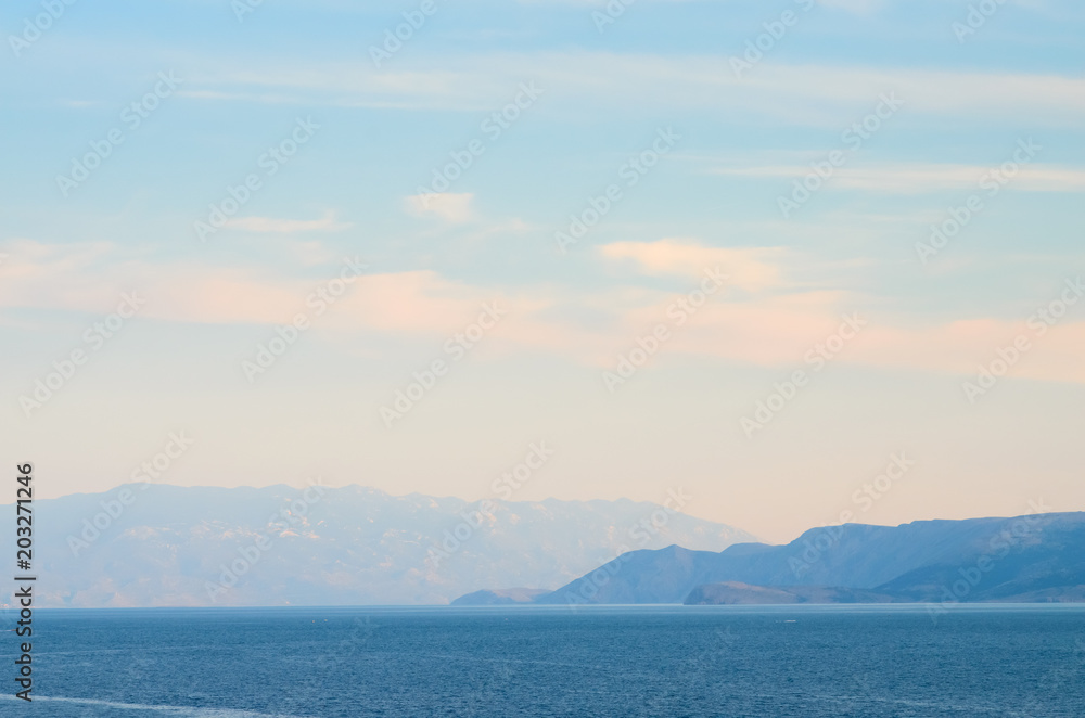 Serene landscape with mountains near the sea Serene landscape with mountains near the sea