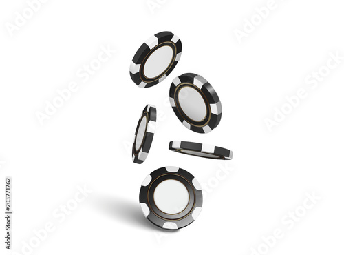 Vector Casino chips, isolated on white. Casino game 3D chips. Online casino banner. Black realistic chip. Gambling concept, poker mobile app icon. Chips falling in the air