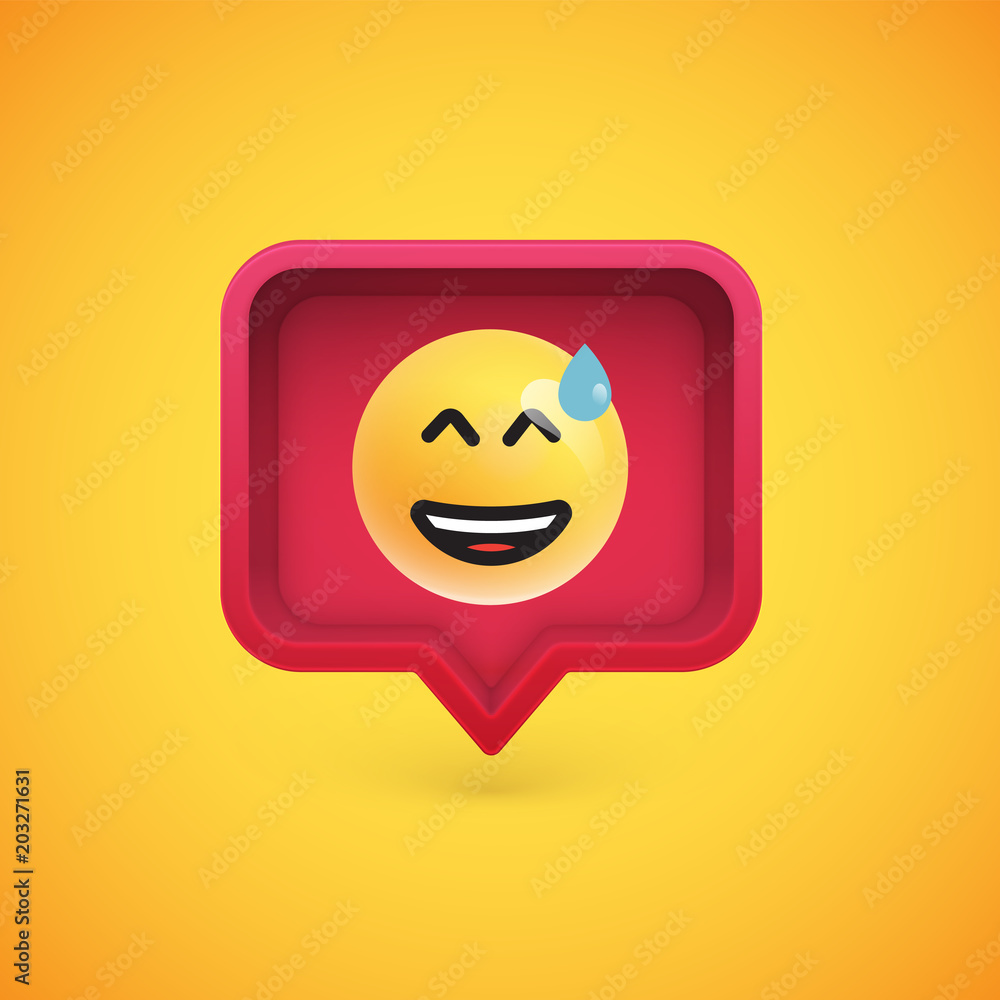 Funny 3D emoticon in 3D speech bubble, vector illustration Funny 3D emoticon in 3D speech bubble, vector illustration