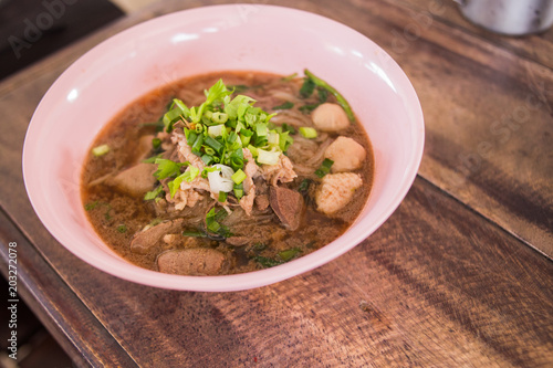 Thai noodle soup on the table.