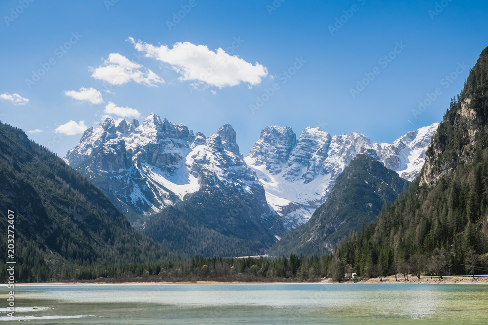 Landscape of Lago Di Landro Lake and Mount