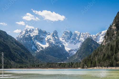 Landscape of Lago Di Landro Lake and Mount
