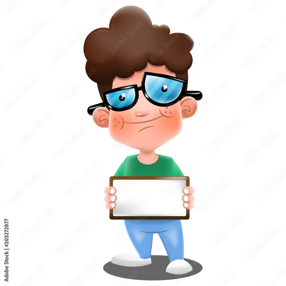 Boy holding a whiteboard cartoon vector