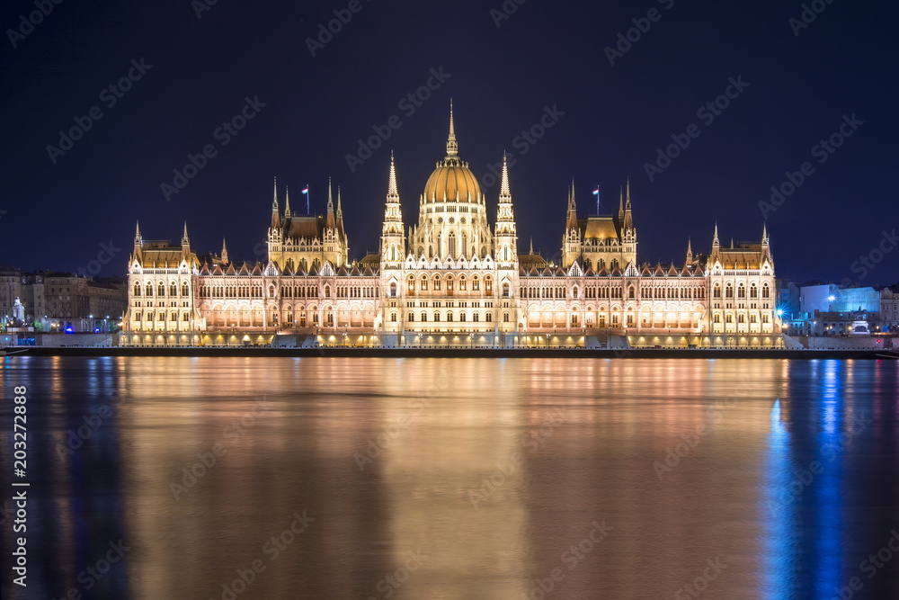 Hungarian Parliament Building at night, Budapest, Hungary