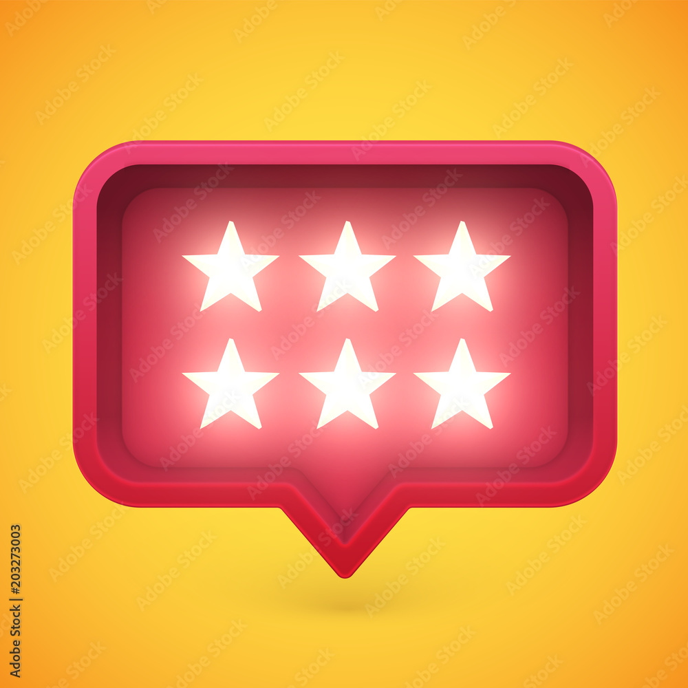 Glowing rating stars in speech bubble, vector illustration Glowing rating stars in speech bubble, vector illustration