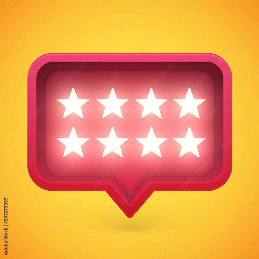 Glowing rating stars in speech bubble, vector illustration Glowing rating stars in speech bubble, vector illustration
