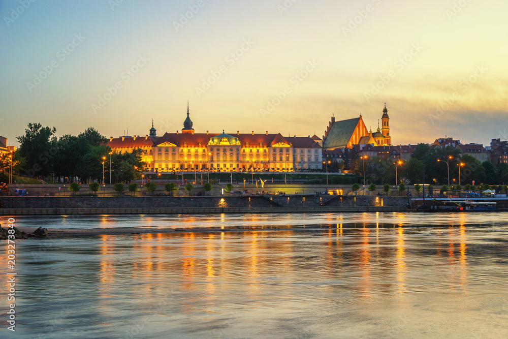 Warsaw Riverside and Royal Palace at Sunset - Poland