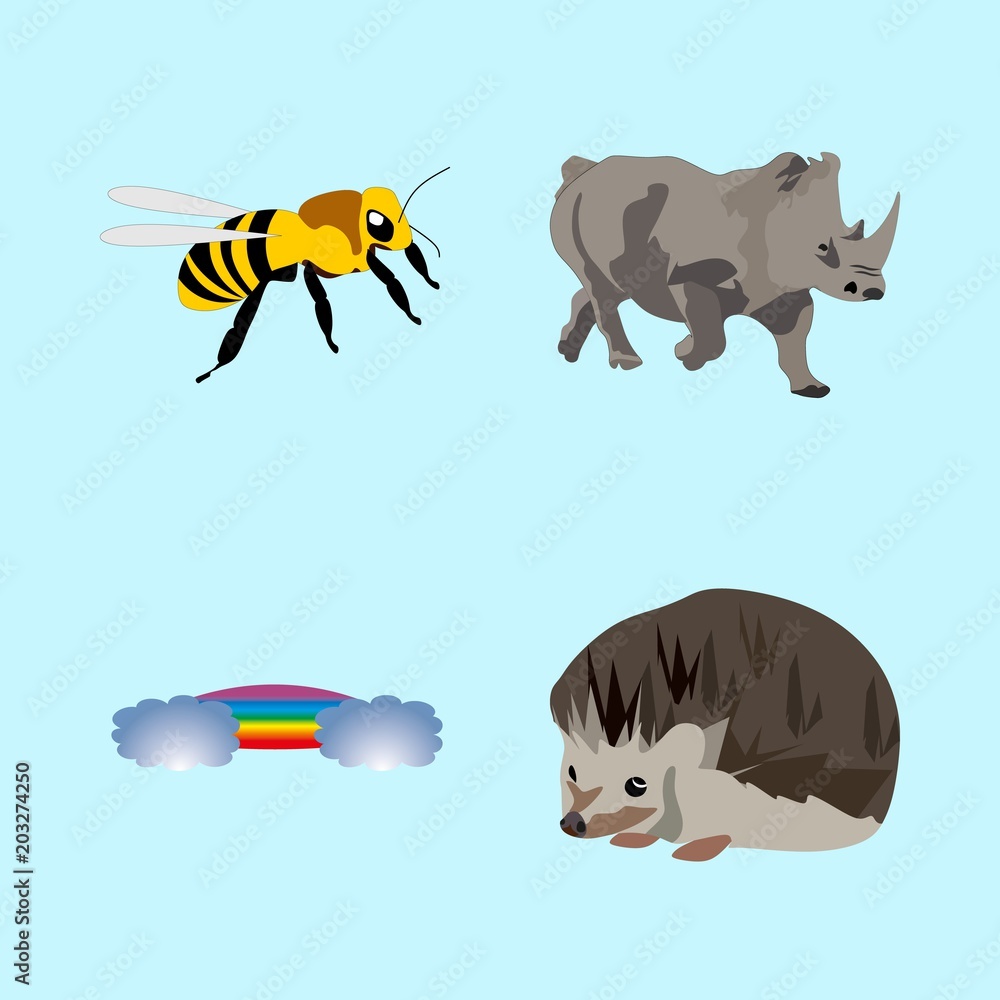 Obraz premium icons about Animal with bee, light, urchin, needles and farm