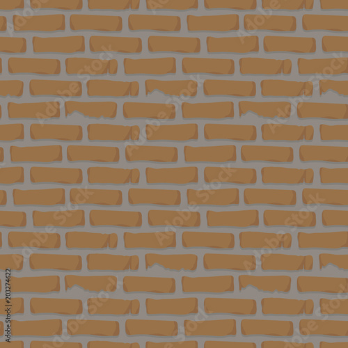 seamless pattern brick wall orange with cement construction mortar clay stones background vector