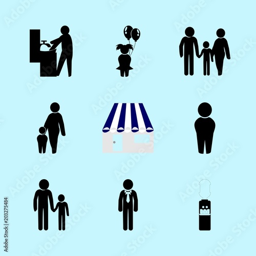 icons about Human with family, disinfect, birthday girl, tap and baby