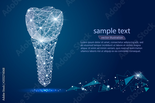 abstract design dental implant Icon,isolated from low poly wireframe on the background of space . Vector abstract polygonal image mash line and point. Digital graphics