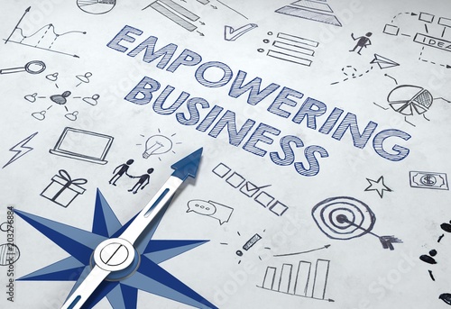 Empowering business concept with blue compass.