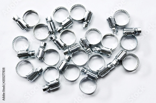 Metal band hose clamp isolated on white background