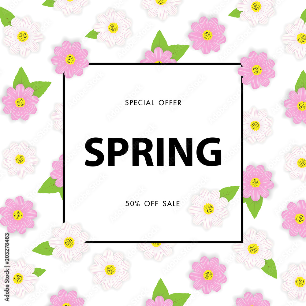 Spring sale background with beautiful flower,vector illustration template, banners, Wallpaper, invitation, posters, brochure, voucher discount.