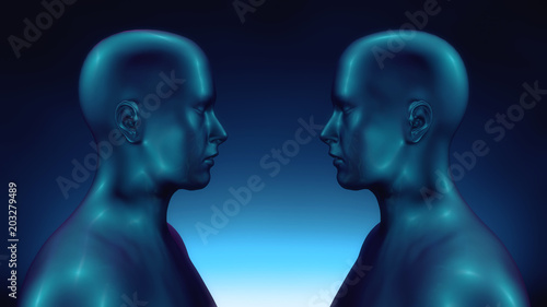 3D Render. Face to face humanoid figure