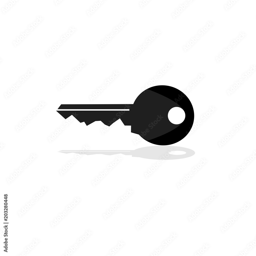 The simple icon of key with reflection, black illustration vector The simple icon of key with reflection, black illustration vector