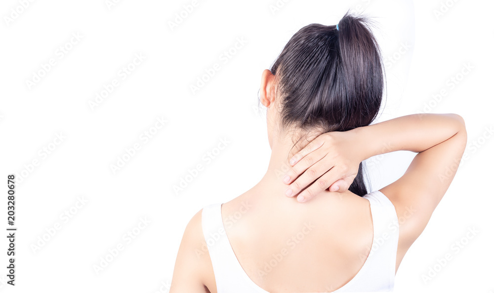 Asia woman with backache on white background. Asia woman with backache on white background.