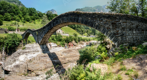 Ponte dei Salti, the famous double-arched "bridge of jumps" at Lavertezzo, Ticino