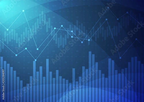 financial graph with a linear diagram, a histogram in the stock market on a gradient blue background.Vector illustration.
