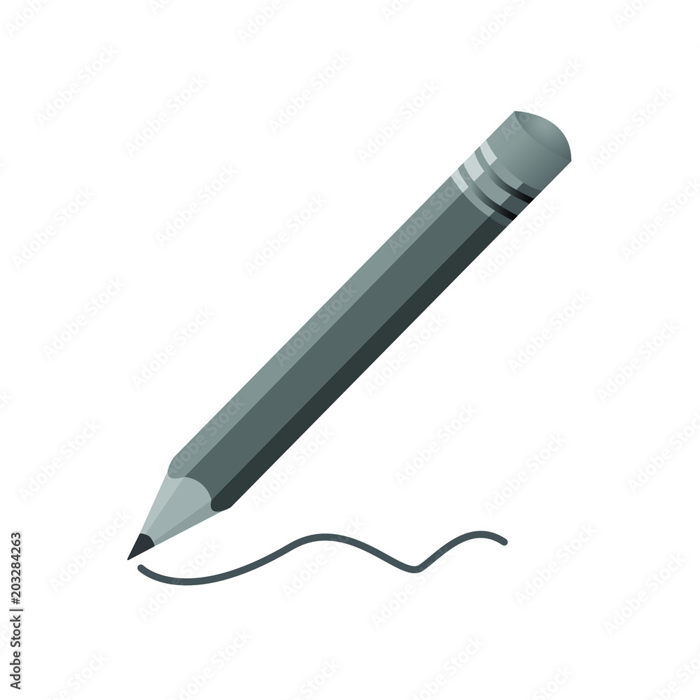simple black and white gray pencil vector icon with rubber in flat style with stroke drawn curve simple black and white gray pencil vector icon with rubber in flat style with stroke drawn curve